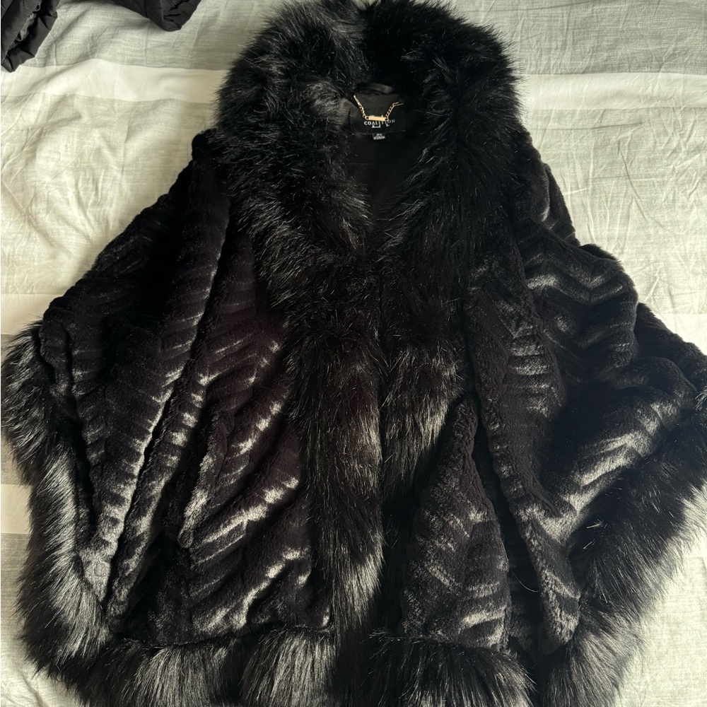 Luxurious Black Faux Fur Poncho
